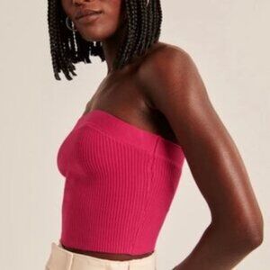 Abercrombie & Fitch Ribbed Tube Top Strapless Bright Pink Women's M